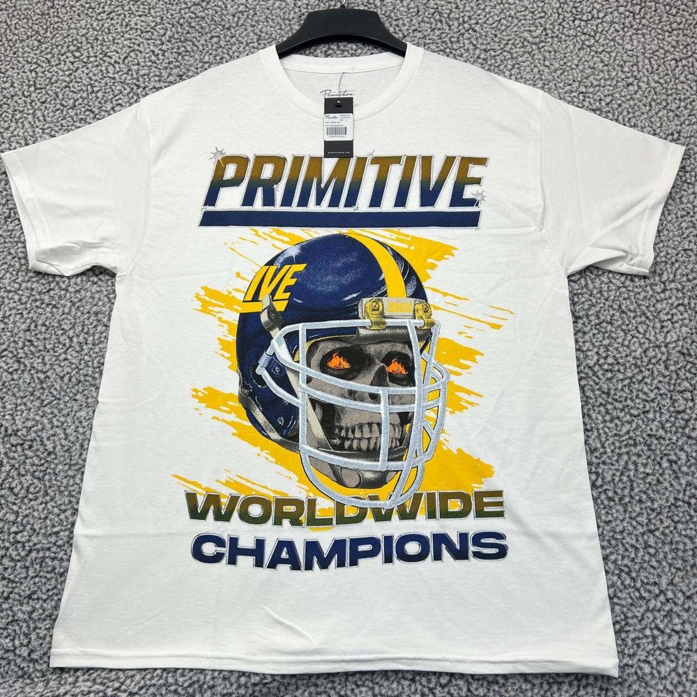 Primitive Skateboarding Shirt Men Large White Short Sleeve‎ Crew Neck Cotton New